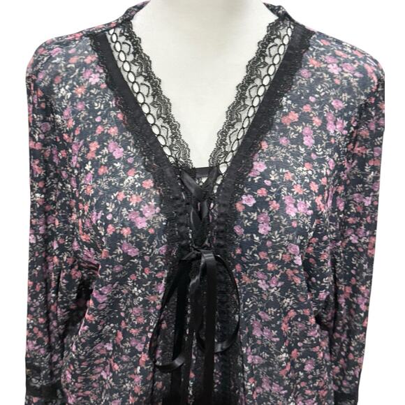 Vintage Blouse Women's Plus 1x Floral‎ Mesh Sheer Babydoll Boho Feminine 90s Y2K - Picture 3 of 11